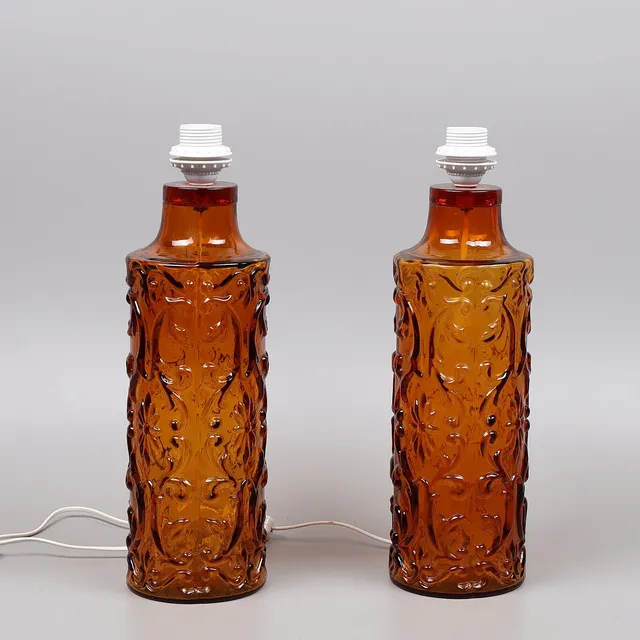 GUSTAV LEEK. Bordslampor, ett par, glas, Orrefors, 1960/70-tal.