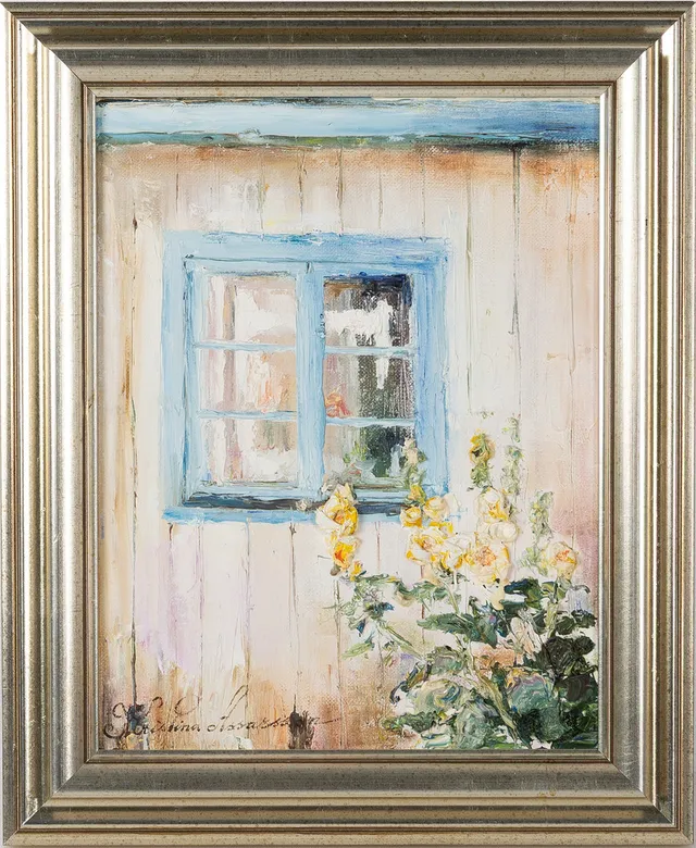 KRISTINA ASSARSSON (FÖDD 1957). "I Stockrosornas tid", olja på duk.