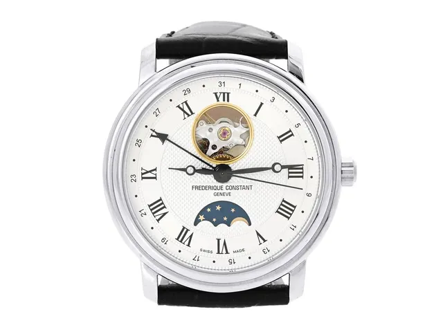 FREDERIQUE CONSTANT, Geneve, Classics Moonphase Date, Cal FC-335 (SW 200), Serie nr. 4001477, Ref nr. FC-335MC4P6, Boett nr. FC-330/335X4P4/5/6, herrur, 40 mm, stål, automatisk, safirglas, datum, månfas, glasbaksida, läderband, originalspänne, cert, maj 2024, box, ytterkartong.