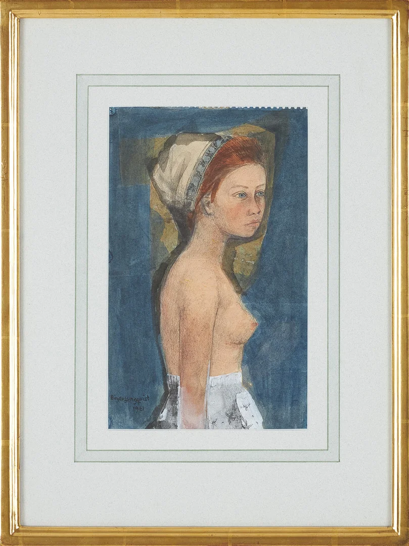 BIRGER LJUNGQUIST. Porträtt, akvarell blyerts, signerad och numrerad 1961. — Paintings — Stockholms Auktionsverk Sickla