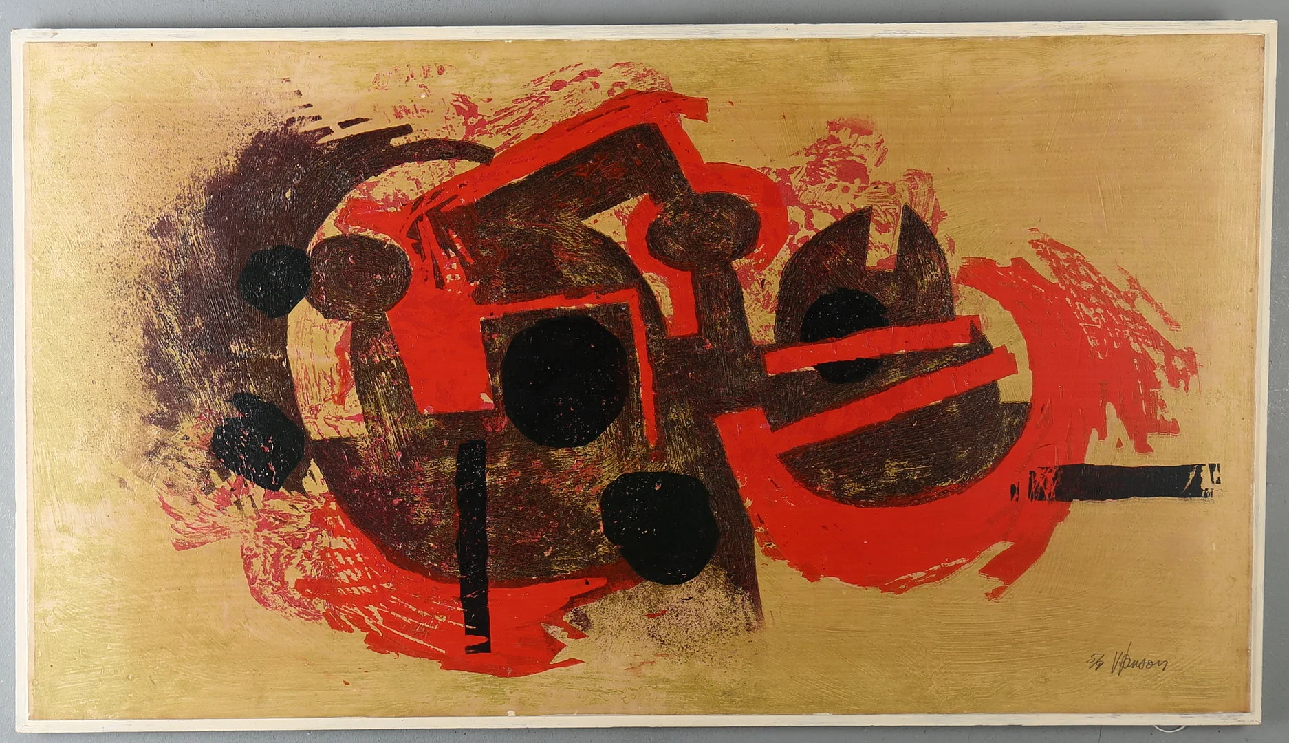 VIDE JANSON (1924-2007). Geometrisk komposition, blandteknik på pannå, signerad och numrerad 5/9. — Other — Auktionshuset Kolonn