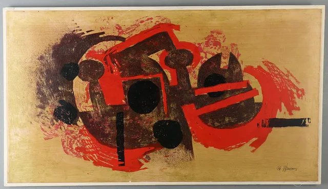 VIDE JANSON (1924-2007). Geometrisk komposition, blandteknik på pannå, signerad och numrerad 5/9.