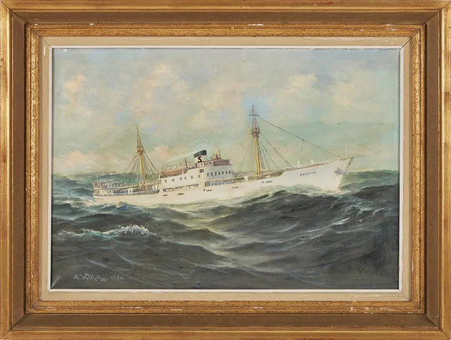 ALEXANDER WILHELMS (1886-1972). Fartygsporträtt, visar S/S Bogesund, olja på duk, signerad och daterad A Wilhelms 1950.