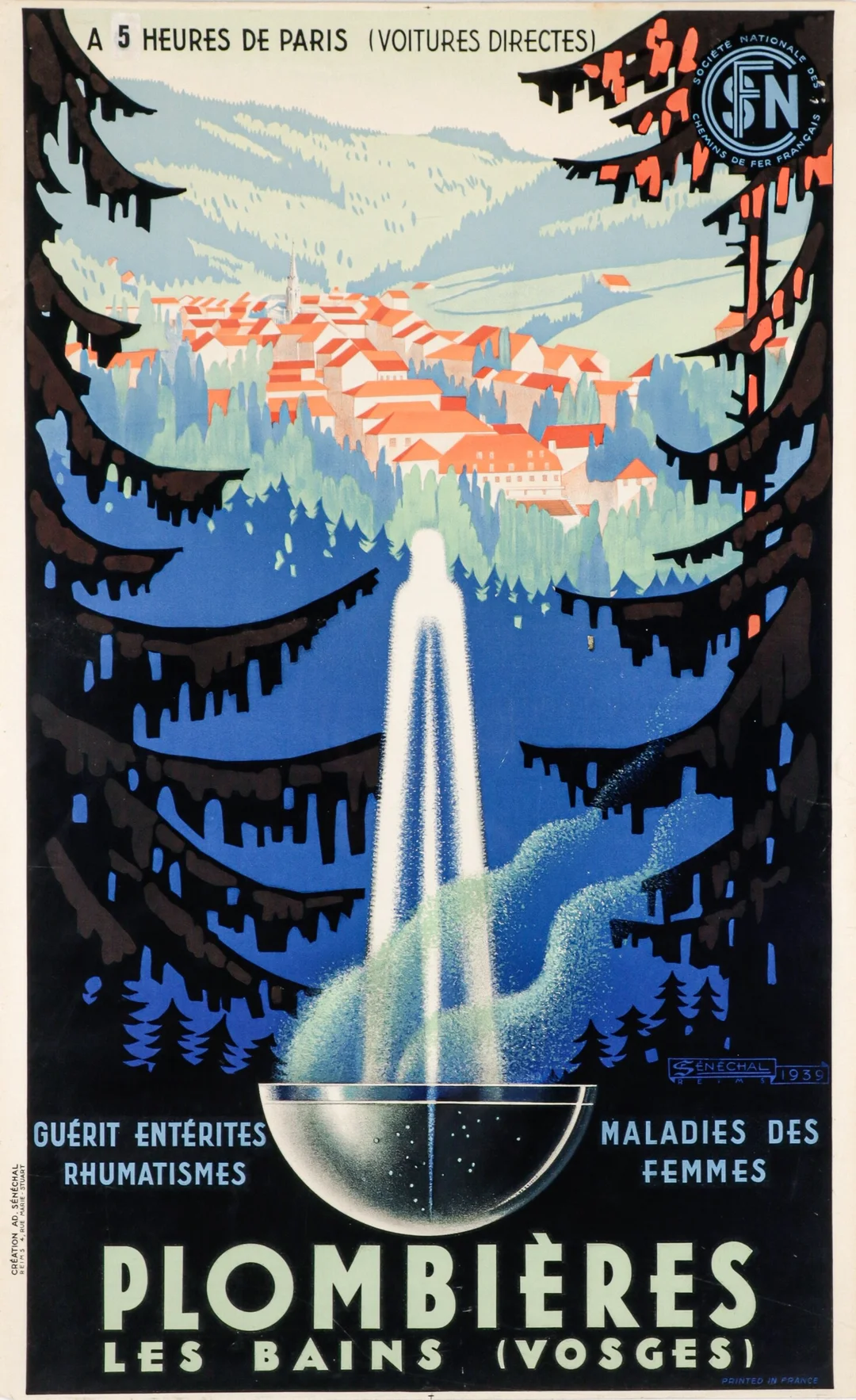 'Plombieres Les Bains (Vosges)'. Original poster from 1939 — Paintings and sculptures/Prints and photography — Lauritz