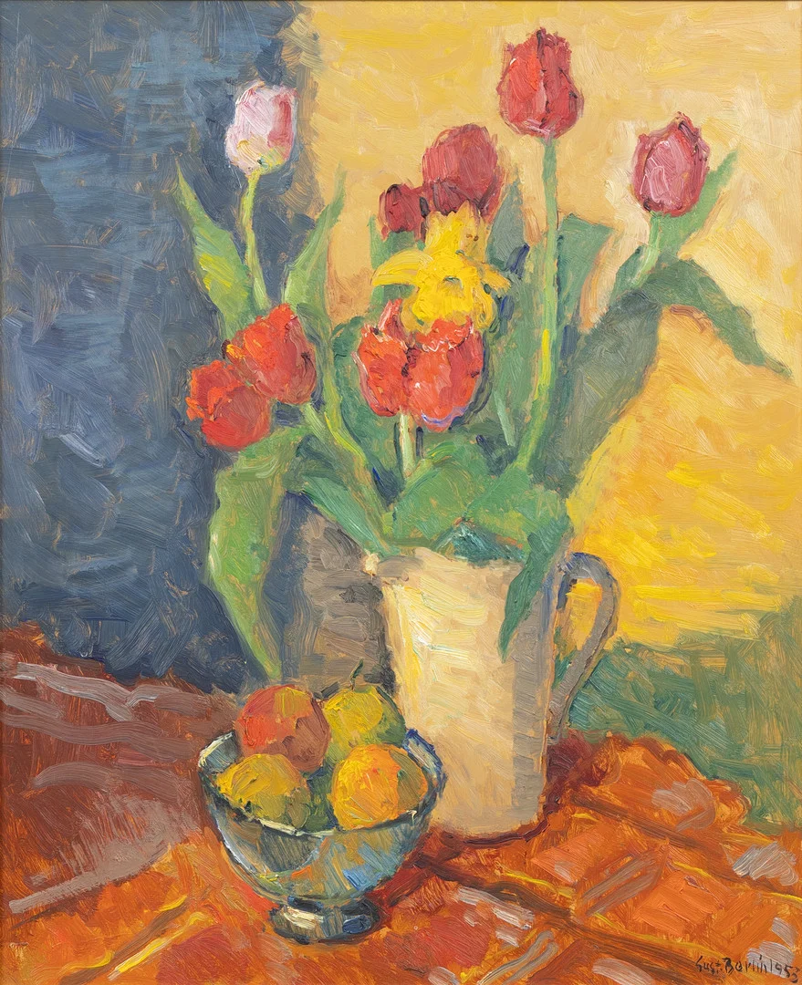 GUSTAV BERLIN. Stilleben, olja på pannå, signerad. — Paintings — Garpenhus Auktioner