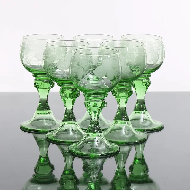 REMMARE, 6 st, grönt glas, 1900-tal.