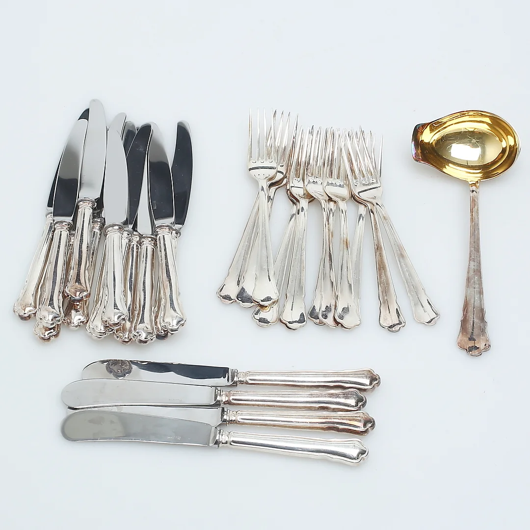 BESTICK, 29 delar, silver, Chippendale, GAB, 1960-tal. — Silver — Auktionshuset Kolonn