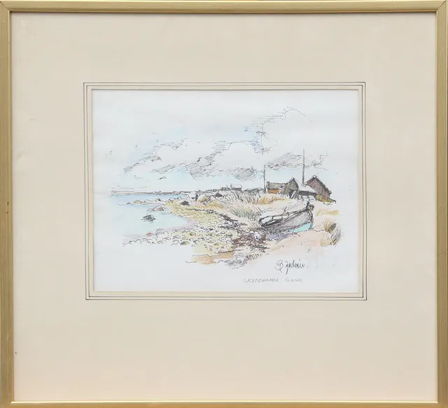 BERT ZEDRÉN. TECKNING, Grytehamn, Öland, signerad.