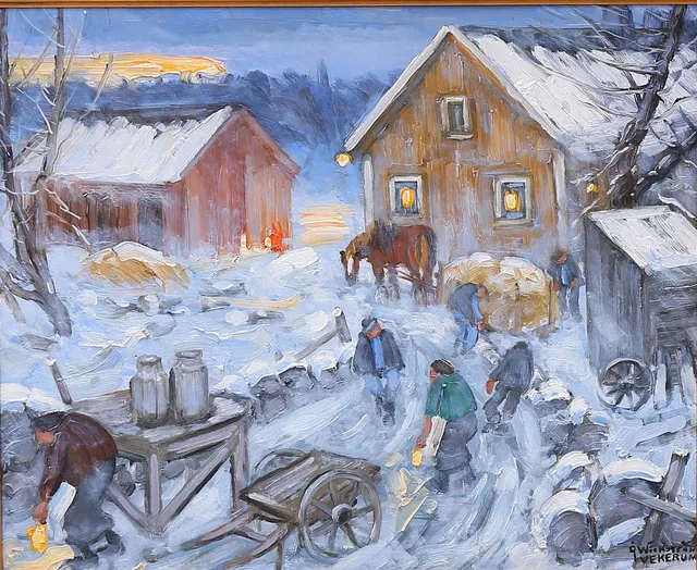 ÅKE WICKSTRÖM. "Vintermorgon på Jonsa-gården", olja på duk, signerad.