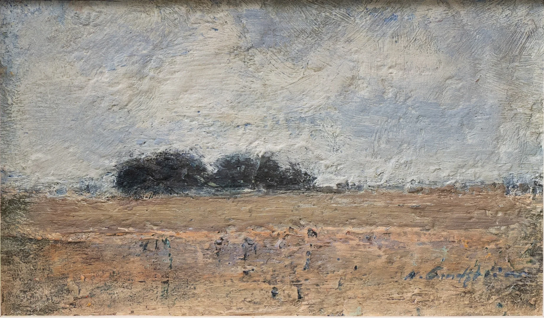 HELGE LUNDSTRÖM. "Gård och sädesvång, olja på pannå, signerad. — Paintings — Garpenhus Auktioner