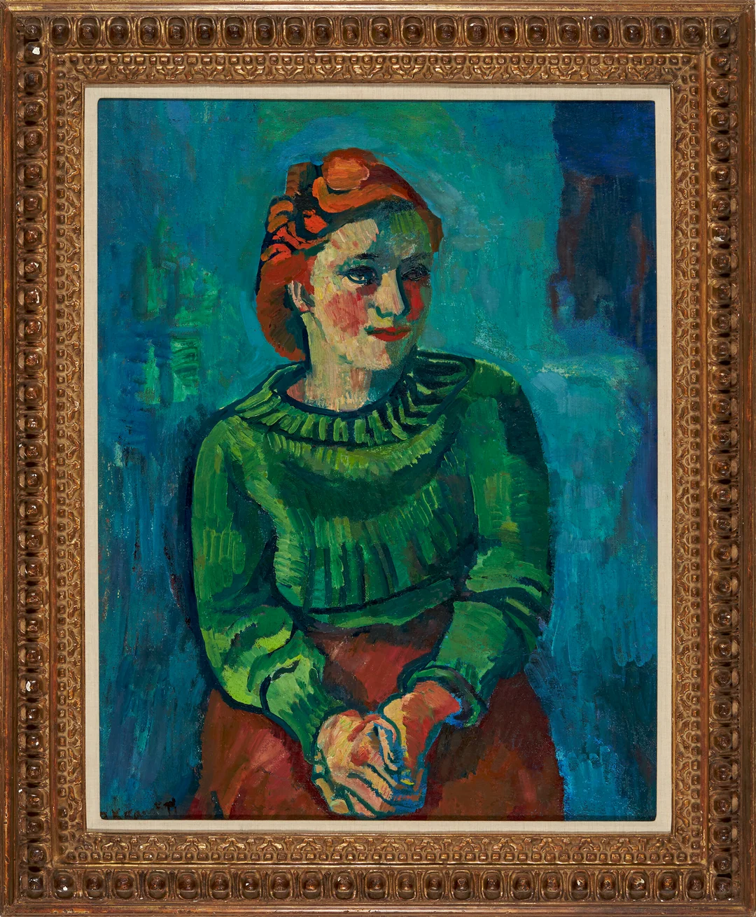 Krauskopf, Bruno — Kvinne med grønn genser — Kunst/Maleri — Blomqvist
