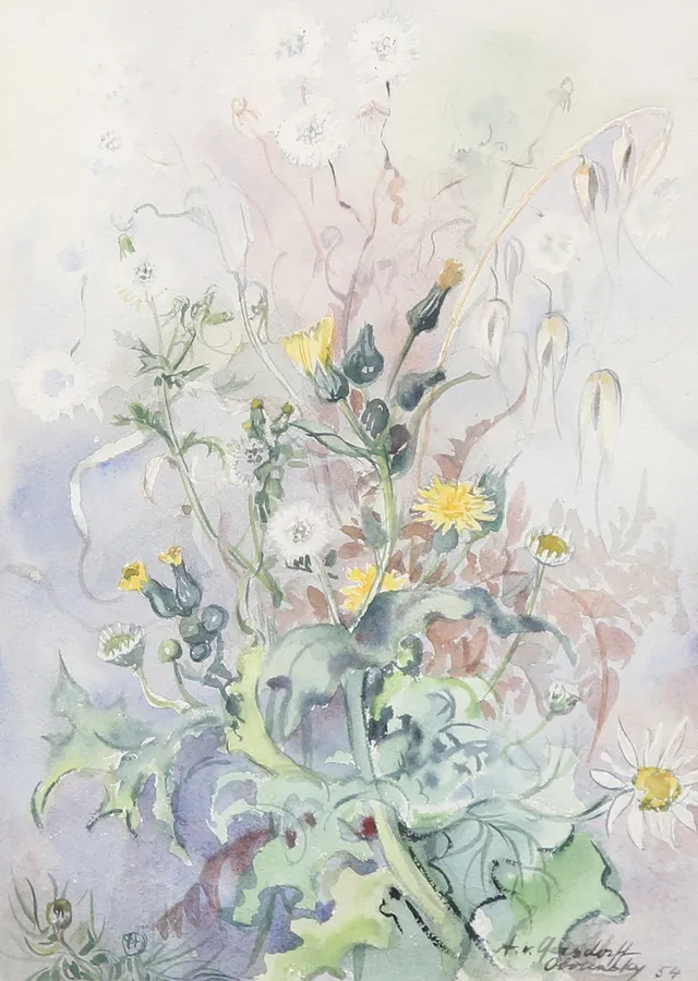 ANNA VON GERSDORFF OBOLENSKY. akvarell, blomsterstilleben, signerad och daterad 1954.
