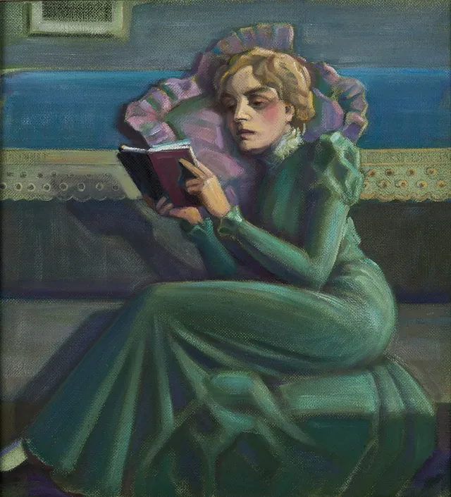 PER FISCHER (1877-1974). "Ditt läser", monogramsignerad PF, olja på pannå.