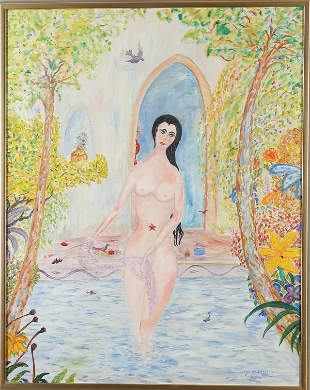 ÅKE ROLFSTADIUS. Olja på duk, "Susanna i badet", signerad.