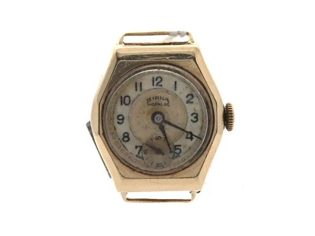 Armbandsur, Birka Incabloc, 14K, manuell, liten sekundvisare, repigt glas