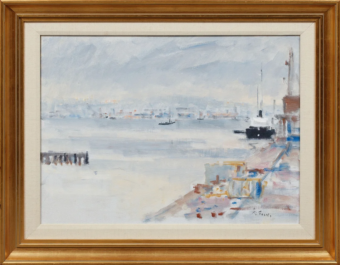 RAGNAR FALK. Göteborgs hamn, olja på duk, signerad. — Paintings — Göteborgs Auktionsverk