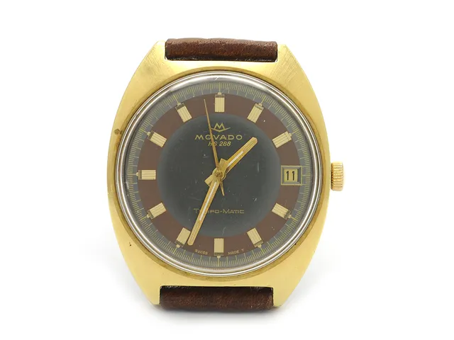 MOVADO, Tempo-Matic, Cal 2562 PC, Ref nr. 054M420, Boett nr. 720008, herrur, 36 mm, doublé, automatisk, plexiglas, datum, skadad urtavla, defekt, skadad boett, läderband, ca 1968.