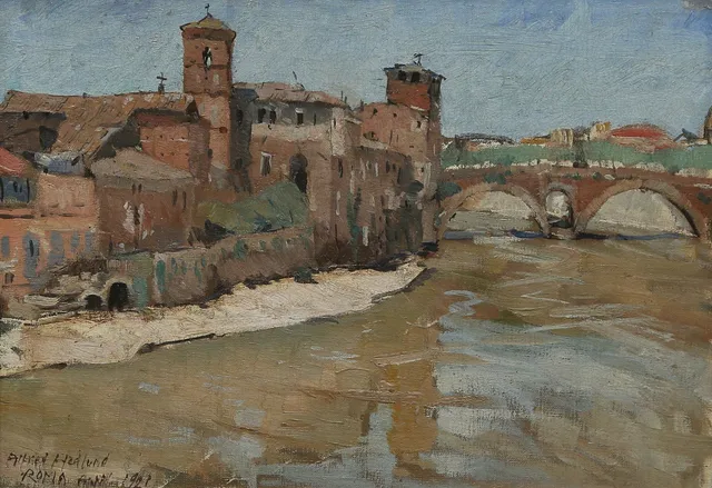 ALFRED HEDLUND. olja på pannå, Roma, signerad och daterad 1921.
