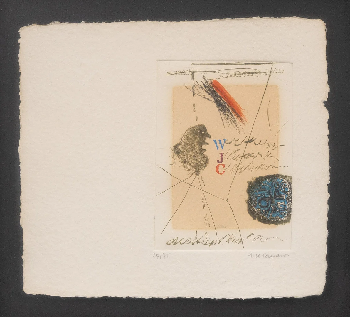JAMES COIGNARD. Komposition, etsning nr 27/75, signerad. — Engravings & Prints — Garpenhus Auktioner