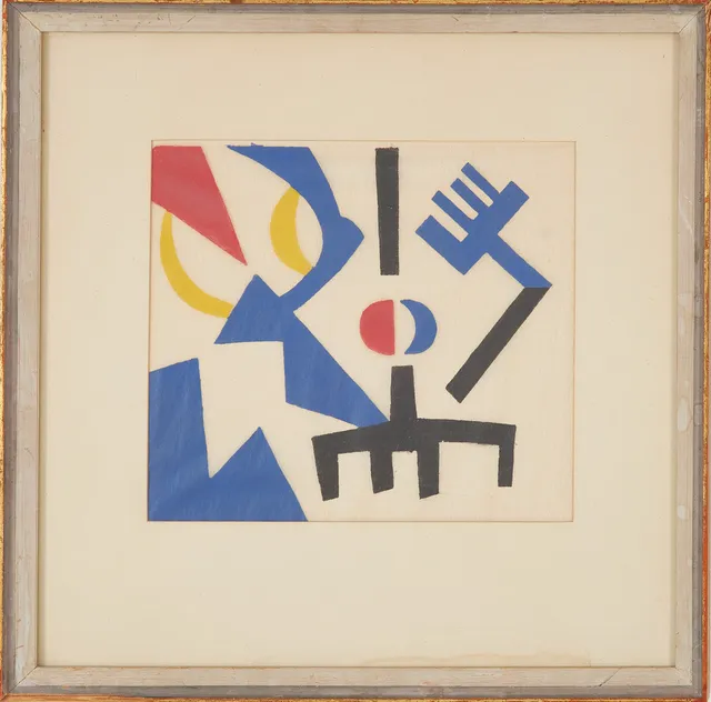 JOHN IVAR BERG (1916-2003). Komposition med geometriska former, linoleumsnitt, signerad.