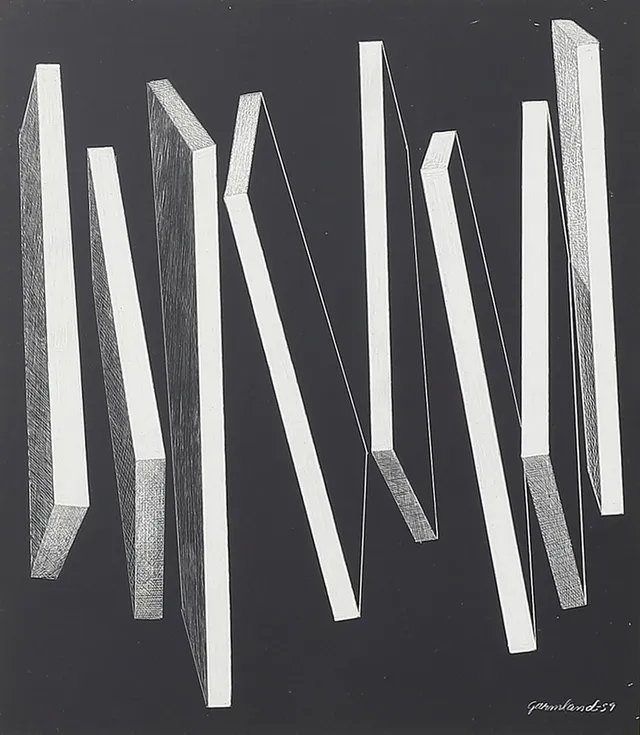HARALD GARMLAND. Geometriska figurer. Blandteknik, signerad och daterad -59.