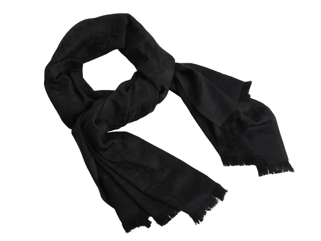 SCARF, FENDI, siden, bomull, 70x190 cm, monogram FF, svart, tråddragning.
