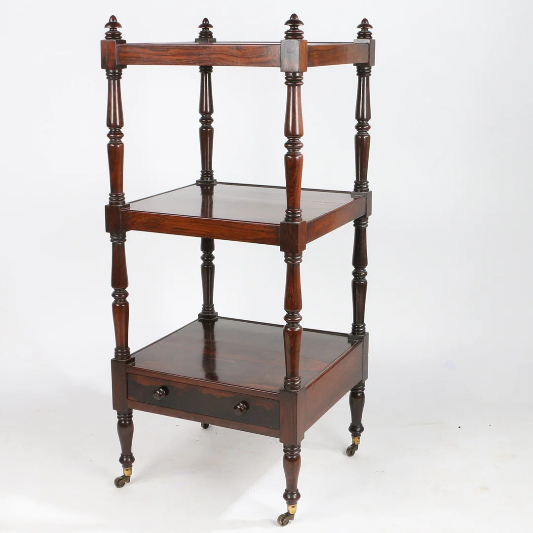 A VICTORIAN ROSEWOOD THREE TIER WHATNOT. — Cupboards, Cabinets & Shelves — Bishop & Miller