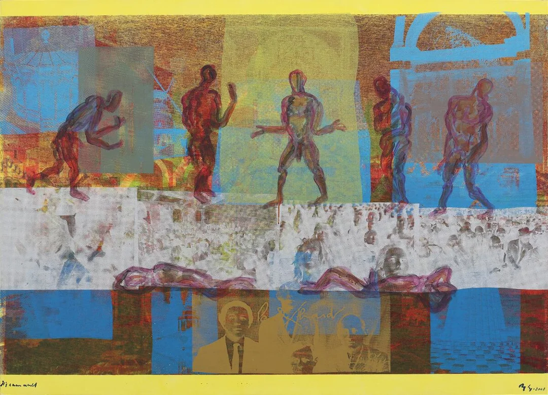 Composition. With indistinct title, signed monogram 2008. Monotype on board. 111×153 cm. — Modern Prints/Modern art — Bruun Rasmussen