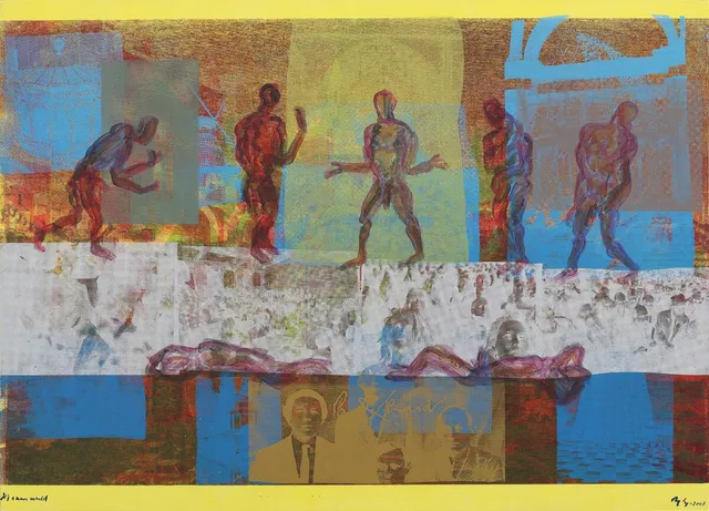 Composition. With indistinct title, signed monogram 2008. Monotype on board. 111×153 cm.