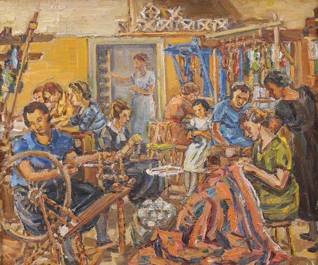 GUSTAF ARNOLDS. Kvinnliga Slöjdföreningen, olja på duk, osignerad.