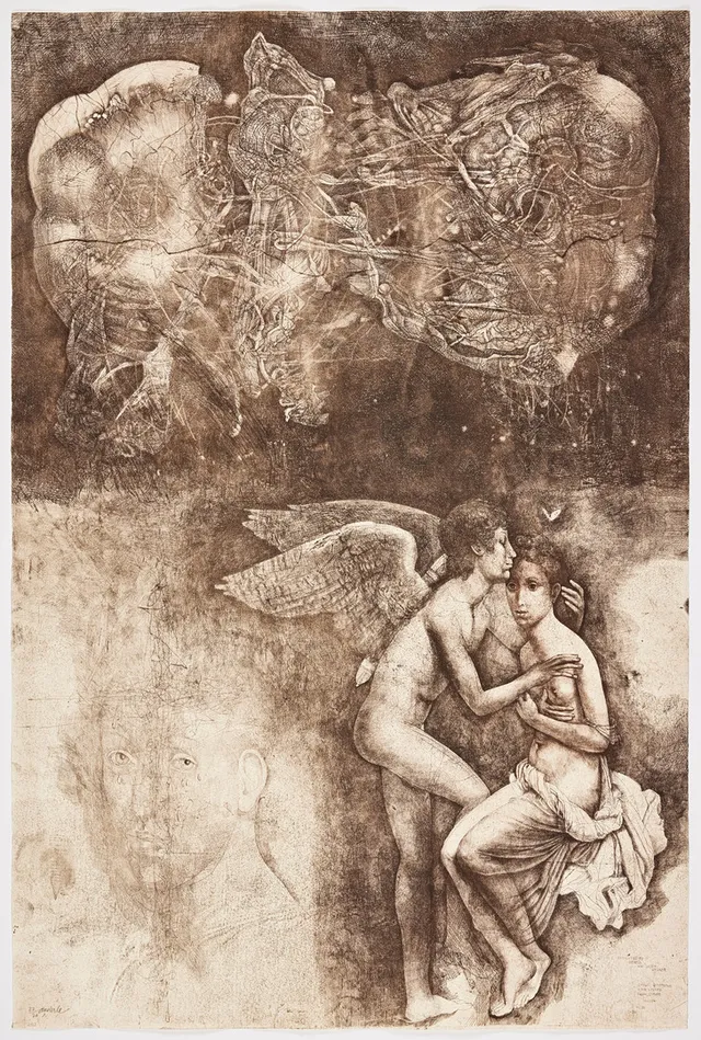 JIRI ANDERLE. "Amor a Psyche, d'apres Gerard". Soft ground etching and drypoint, 1984, on Van Gelder Zonen wove paper, signed in pencil and numbered 22/70.