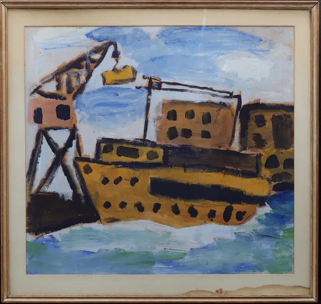 OKÄND KONSTNÄR, gouache, hamnmotiv.