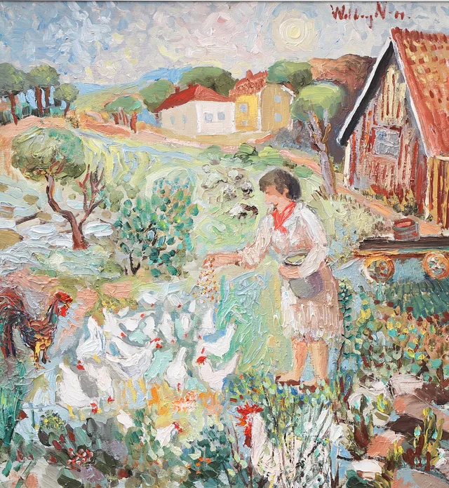 WALBORG NORRMAN. Matar hönor, olja på duk, signerad.