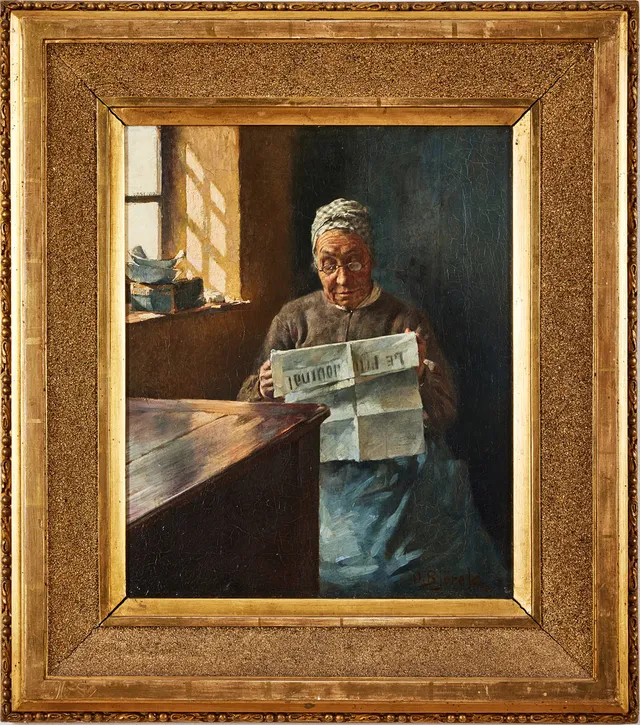 OSCAR BJÖRCK. Tidningsläsaren, olja på duk, 46 x 37,5 cm.