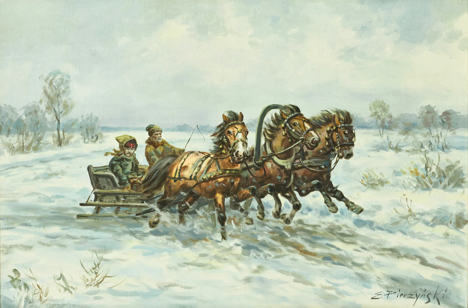 EDWARD PIERZYNSKI (POLEN, FÖDD 1922). Slädfärd, signerad, olja på duk. — Paintings — Crafoord Auktioner Stockholm