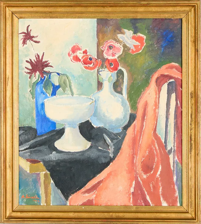 MARTIN LINDSTRÖM. Blomsterstilleben, daterad 1943.