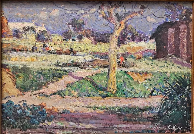 JORDI FREIXAS CORTÉS. "LOS BANCALES Y ÁRBOL". ÓLEO SOBRE LIENZO.