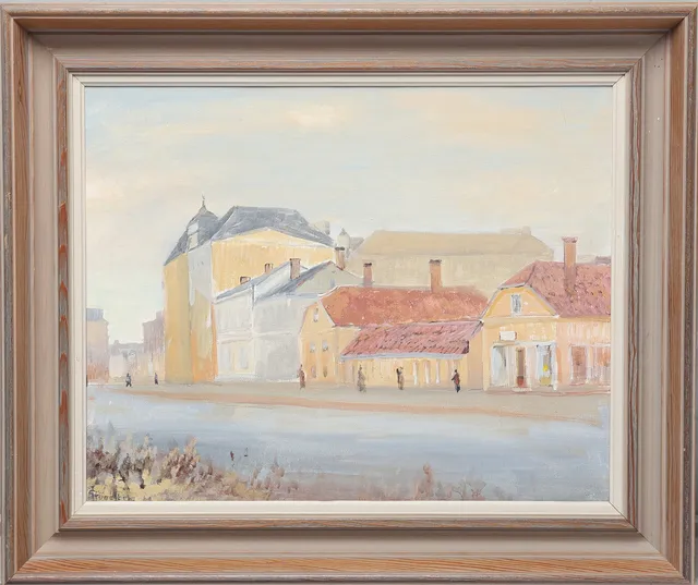 GUSTAV FOGELBERG. Olja på duk, "Kanalgatan", Jönköpingsmotiv, signerad.
