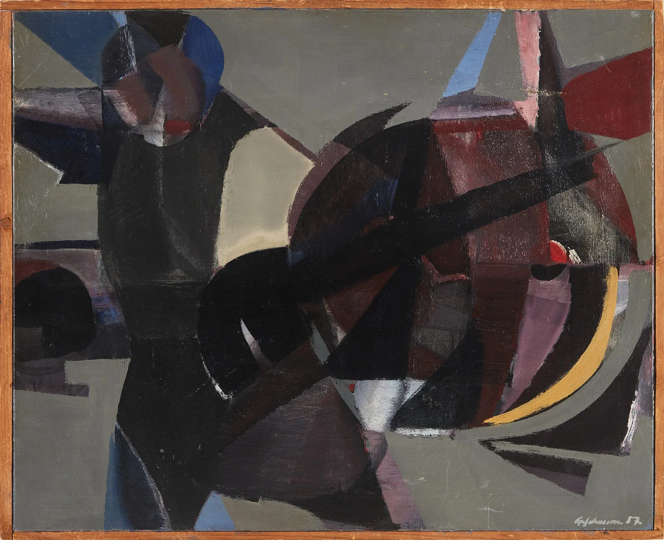 GUNNAR JOHNSSON. "Den stora smällen", olja på duk, signerad och daterad -57. — Paintings — Stockholms Auktionsverk Magasin 5