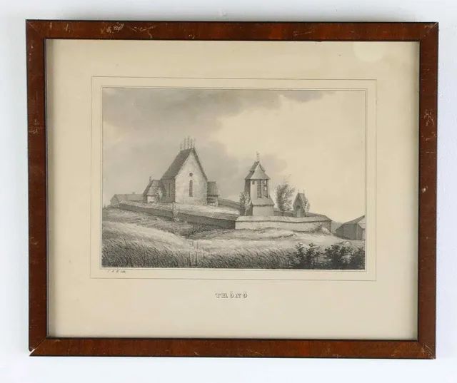 ALBERT BLOMBERGSSON. Litografi, Trönö kyrka, signerad i trycket.