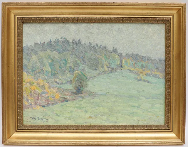 WILHELM BEHM. Landskap, oljemålning på pannå, signerad.