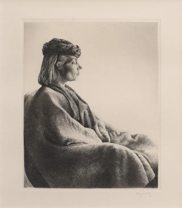 STIG ÅSBERG (1909-1968). "DAM MED PÄLSMÖSSA".