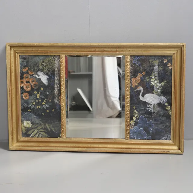 GILDED & PAINTED OVERMANTLE MIRROR.