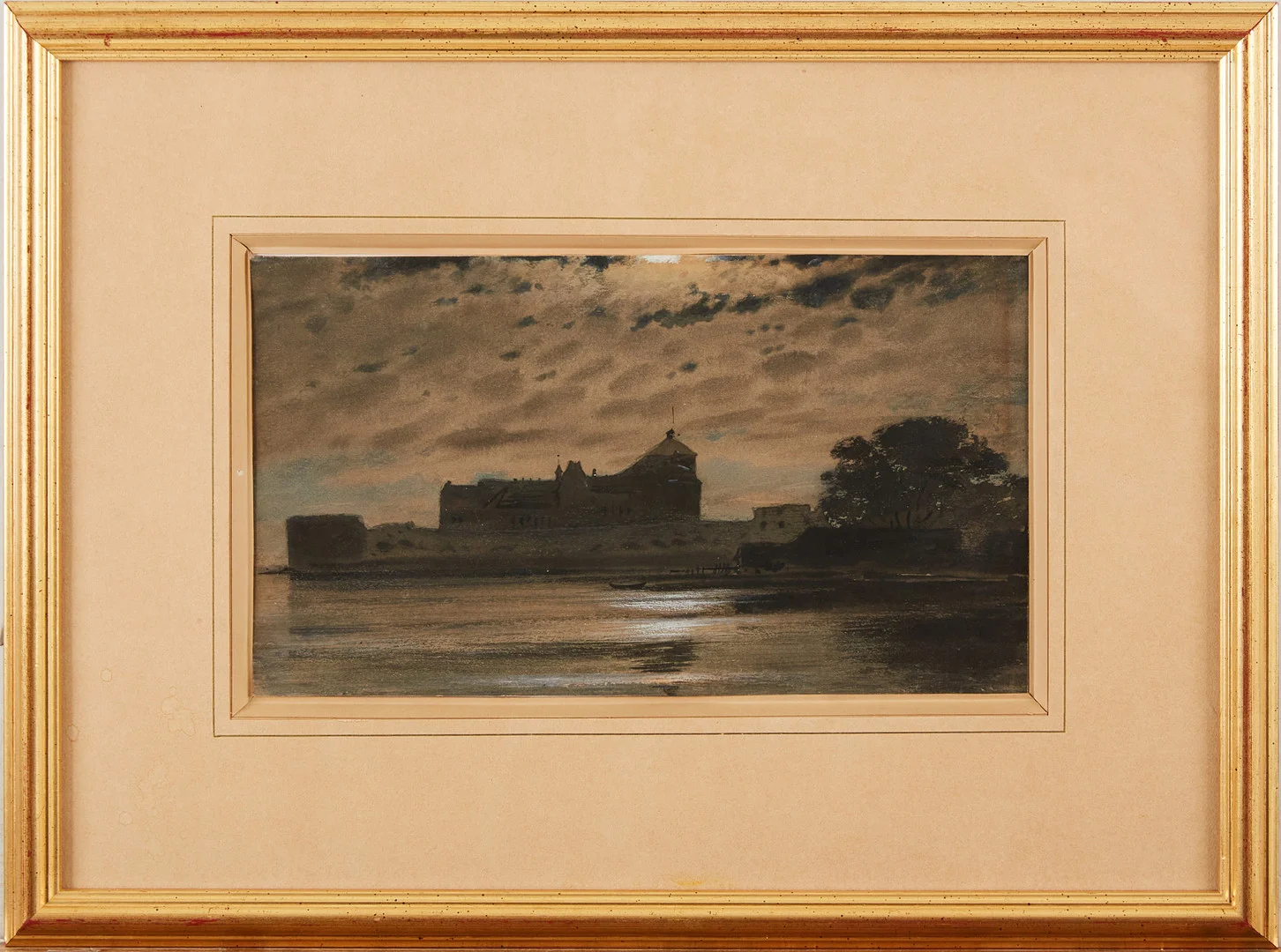 ALBERT THEODOR GELLERSTEDT. Tillskriven, Kalmar slott i månsken, akvarell med täckvitt, osignerad. — Paintings — Stockholms Auktionsverk Magasin 5
