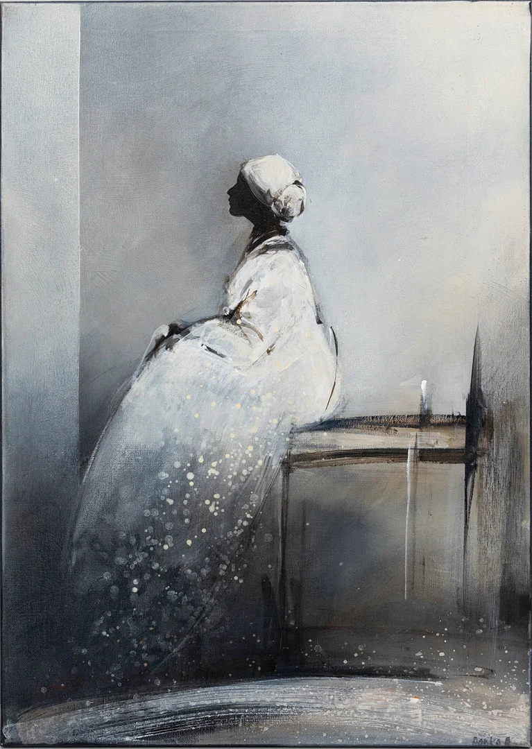 DANKA JAWORSKA (POLEN, FÖDD 1951). "Vilostunden", olja på duk, signerad. — Paintings — Auktionshuset Kolonn
