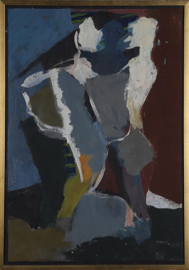 LASSE PERSSON. Olja på duk, Abstrakt figurkomposition, signerad.