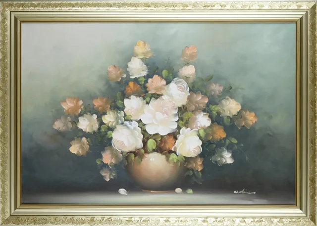 OIDENTIFIERAD KONSTNÄR. Olja på duk, stilleben med blommor, signerad W Kline.