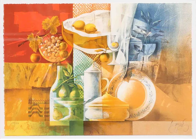 JOSEP BAQUÉS (FÖDD 1931). Stilleben, färglitografi nr 119/250, signerad.