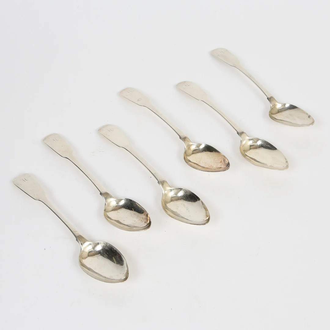 SIX GEORGE VI SCOTTISH SILVER DESSERT SPOONS (6). — Silver — Bishop & Miller