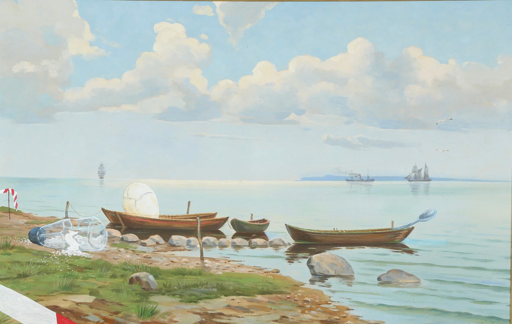 ADAM FISCHER M.FL. Kystparti med senere modifikation, olie på lærred, 1930-1980'erne. — Paintings — Bidstrup Auktioner